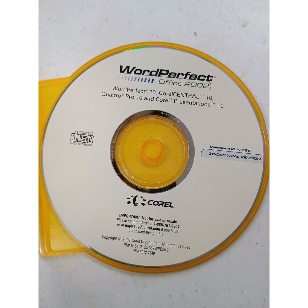 Corel WordPerfect Office 2002 Trial CD - WordPerfect 10, Quattro Pro 10